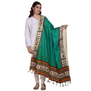 7591 Women's Art Silk Dupatta With Warli Print Border | Ethnic